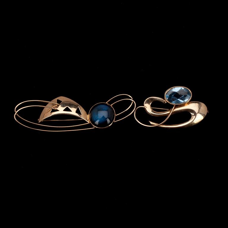 BROSCH, 2 st, guld 14K, Helsingfors 1957, 1960.