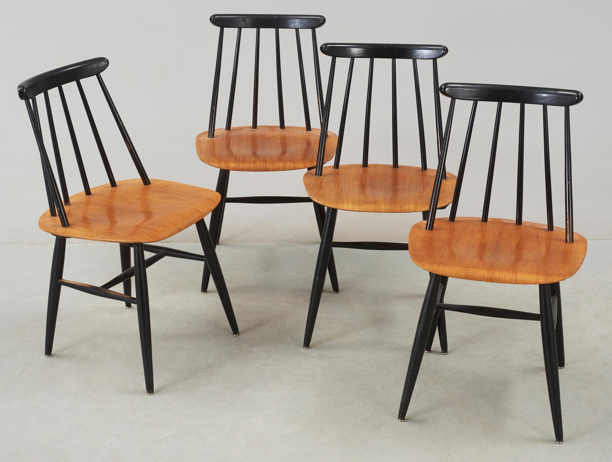 STOLAR, 4 st, "Fanett", Ilmari Tapiovaara, Edsbyverken, formgiven 1955.