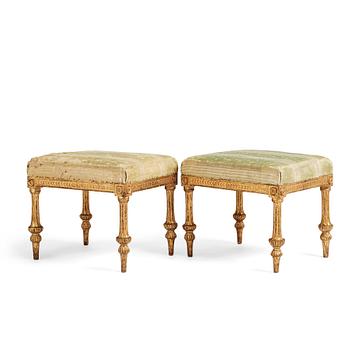 70. A Royal pair of late Gustavian stools by,Erik Öhrmark and Pehr Ljung after design by Louis Masreliez, late 18th century.