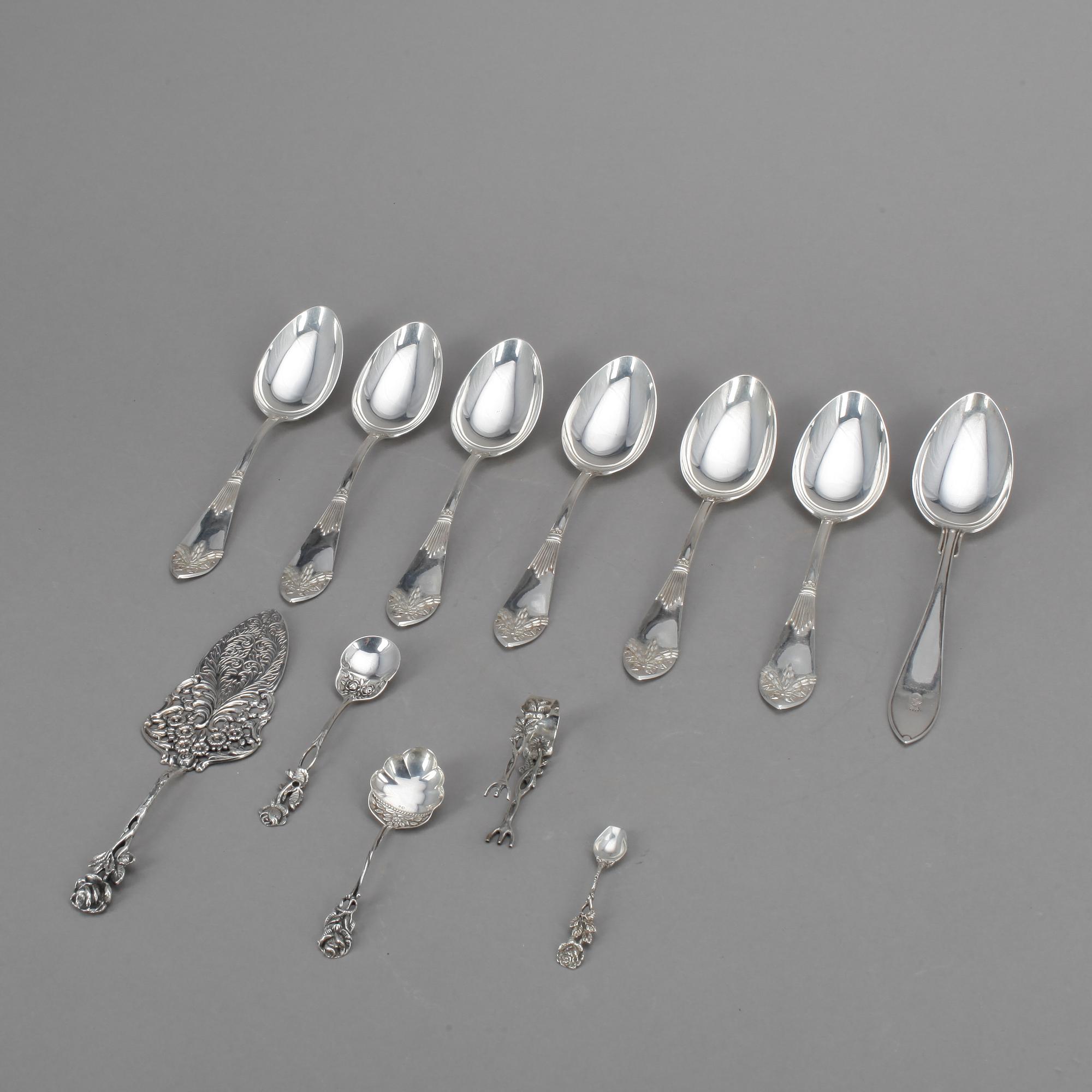 PARTI SILVER, 12 delar, bland annat CG Hallberg, 1909. Total vikt ca 512g.