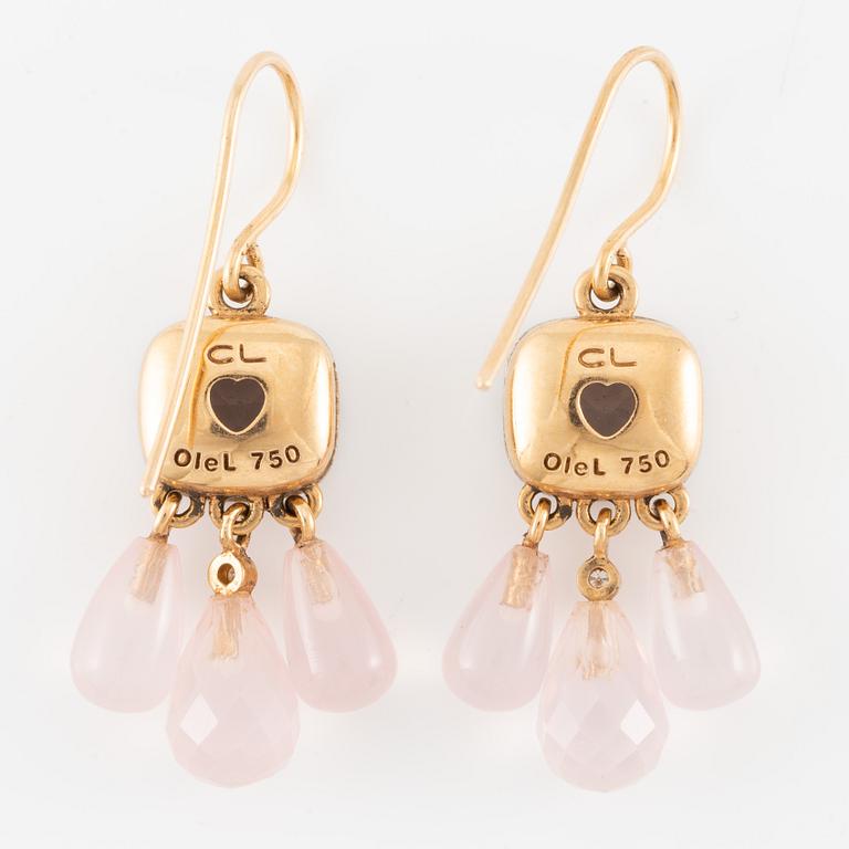 Charlotte Lynggaard, Ole Lynggaard, earrings, a pair, 18K gold with rose-tinted stones and brilliant-cut diamonds.