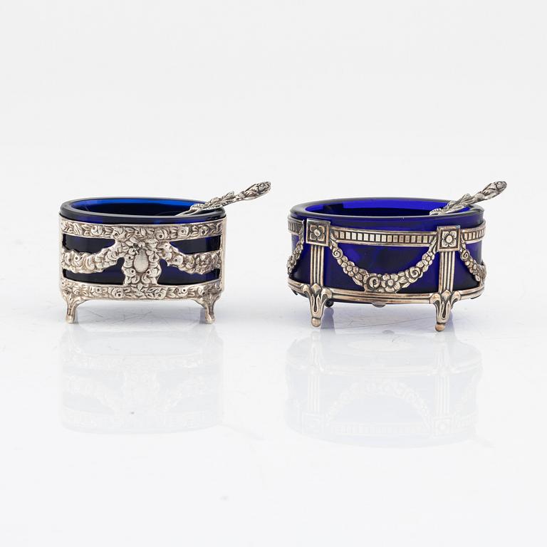 Two Gustavian style silver and glass salt cellars, including GEWE Malmö, 1961.
