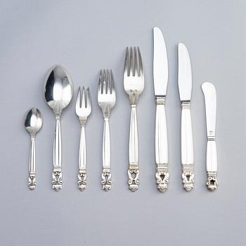 Johan Rohde, bestickservis 76 delar "Konge/Acorn", Georg Jensen, Köpenhamn efter 1945, sterling silver och rostfritt.