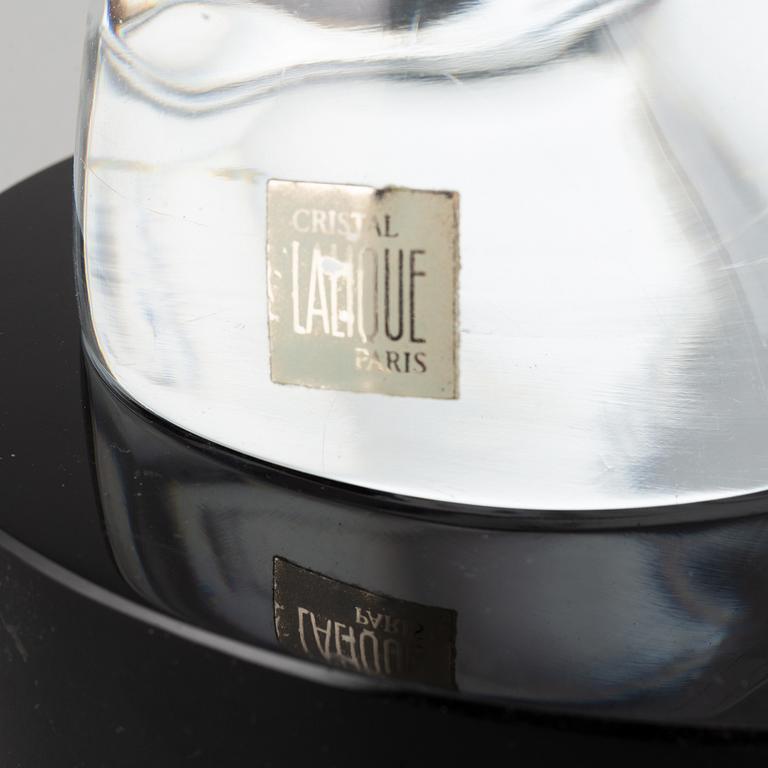 A Lalique Tête de Cheval Glass Horse Head Sculpture, signed.