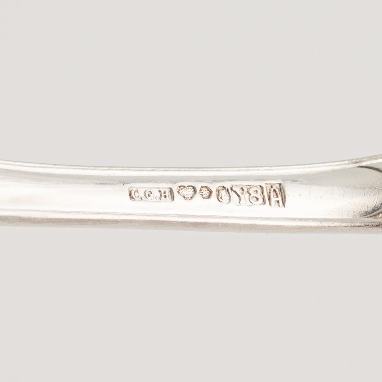 Buljongskedar, 12 st, silver, modell Olga, CG Hallberg, Stockholm, 1949-55.