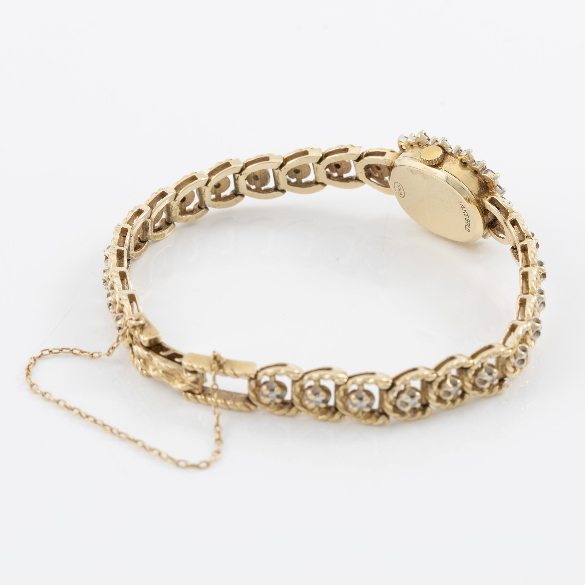 Wristwatch, Andre Pailet, 14K gold with brilliant-cut diamonds.