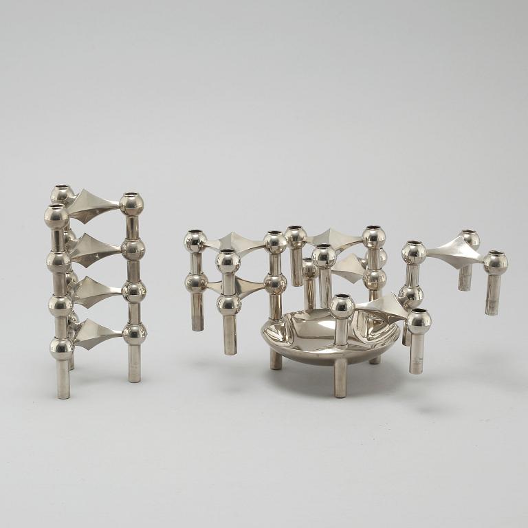 A metal candlestick with eleven parts by Ceasar Stoffi and Fritz Nagel, second half of the 20th century.