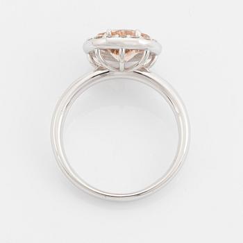 Heart shaped morganite and brilliant cut diamond ring.