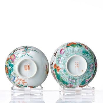 Two famille rose bowls, late Qing dynasty.