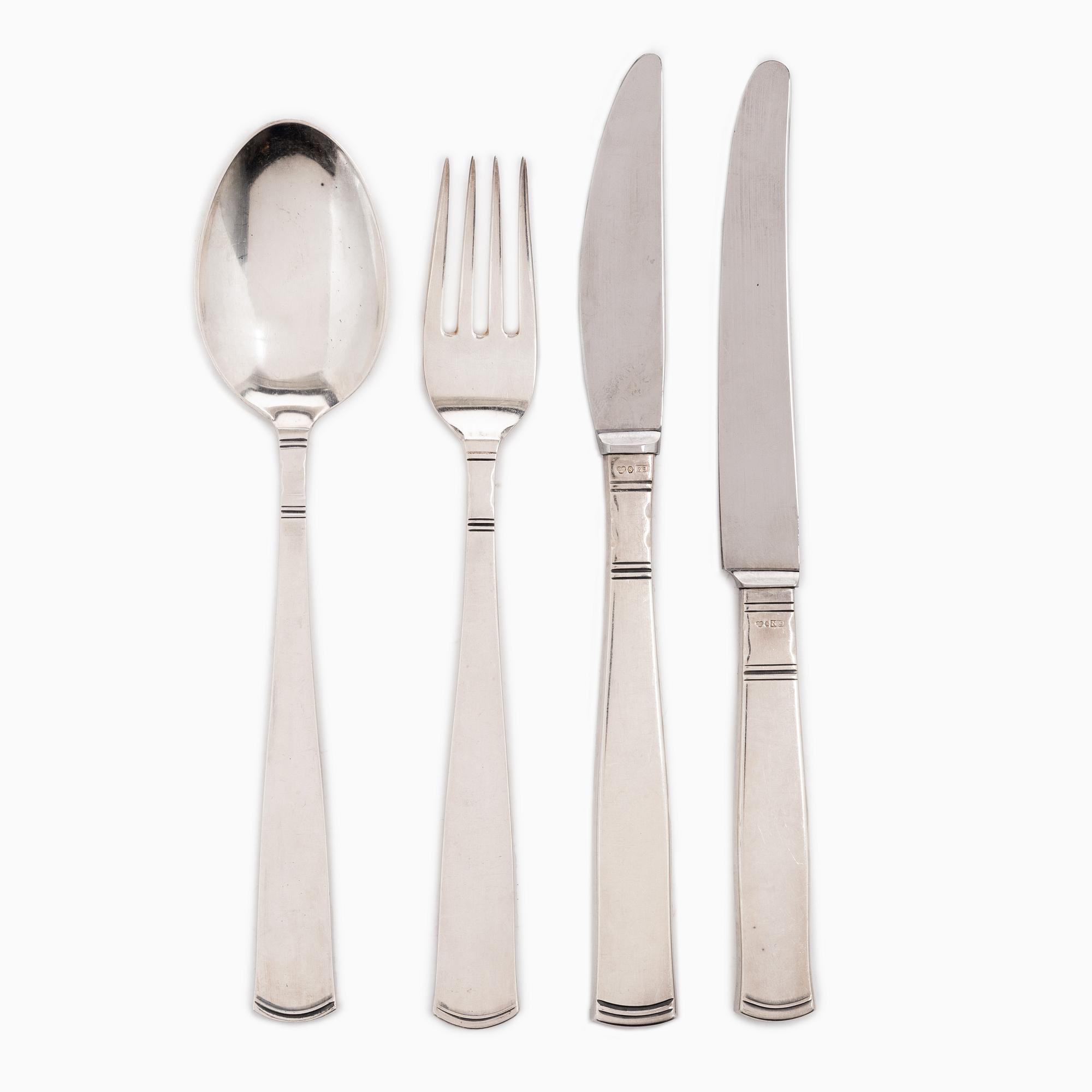 Jacob Ängman, a 46-piece silver flatware set i boxes, 'Rosenholm', GAB, Eskilstuna & Stockholm, Sweden, 1962-92.