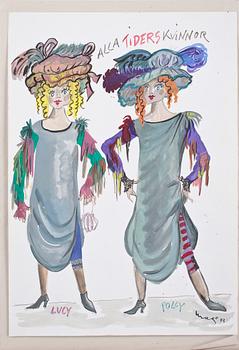 MAX GOLDSTEIN, dräktskisser, 15 st, flertalet sign o dat 1993.