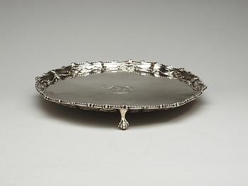 An English 18th century silver salver, makers mark probably of John Carter, London 1769.