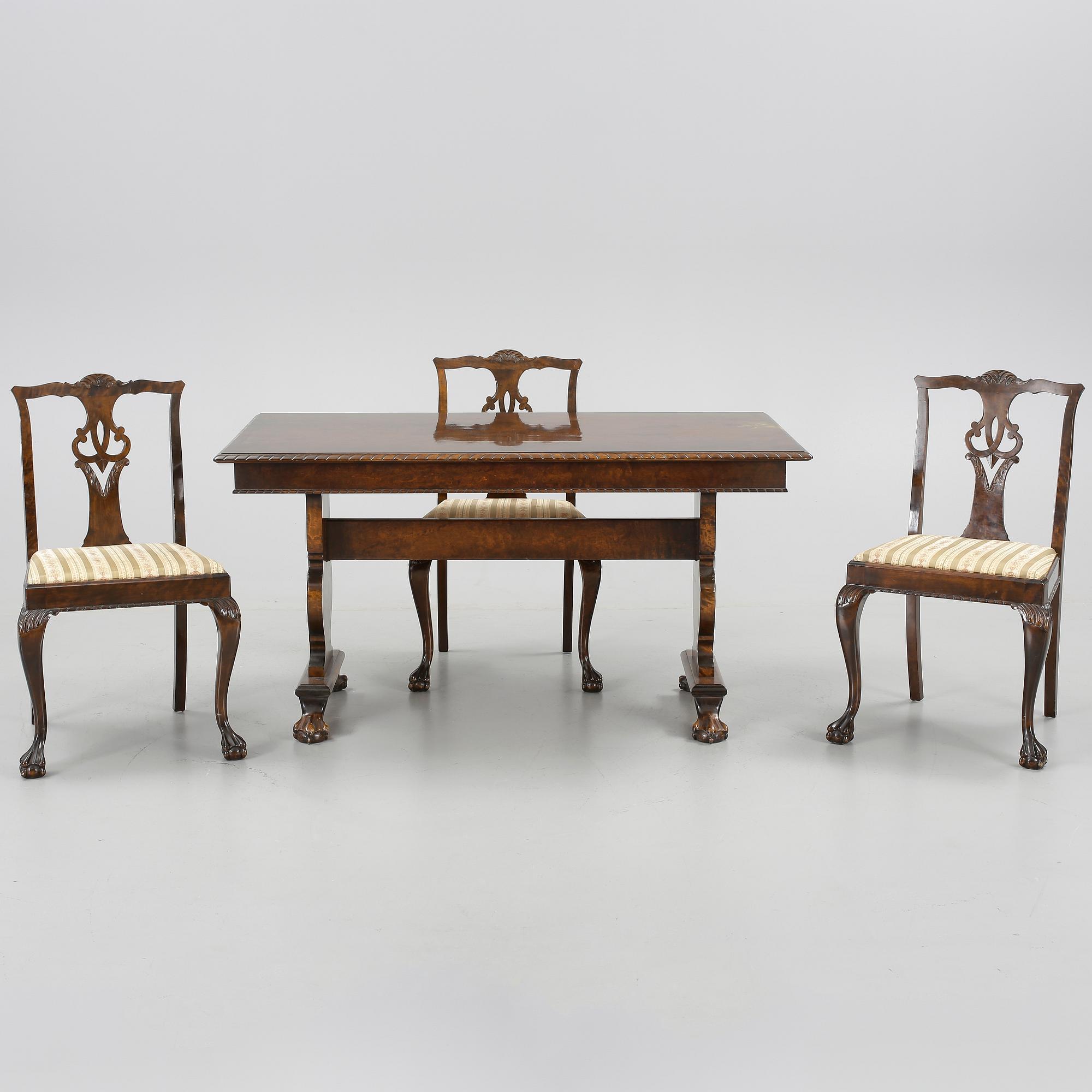 MATGRUPP, 4 delar, Chippendalestil, 1920-30-tal.