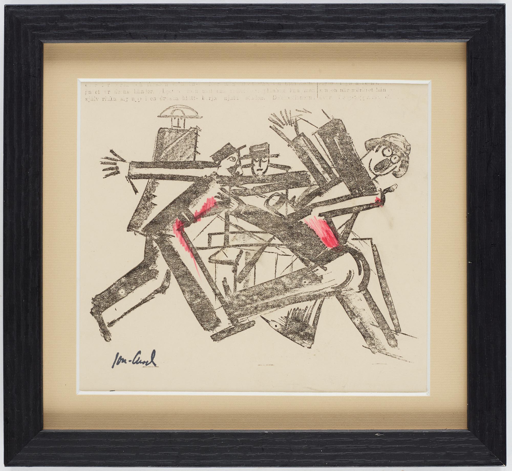 John Jon-And, 2 pieces, pastel on paper, signed with stamp and lithograph, 1922, signed with stamp. (2).