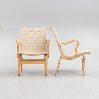 Bruno Mathsson, armchairs, 3 pcs, "Eva", Dux, late 20th century.