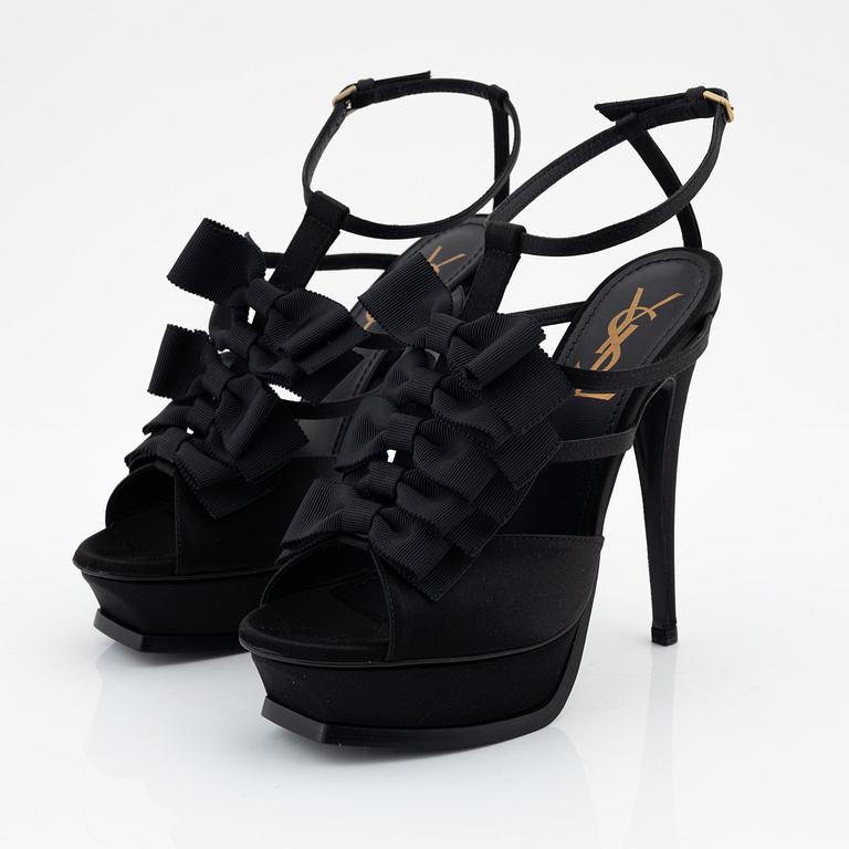 Yves Saint Laurent, a pair of black silk and bows platform sandals, size 37.