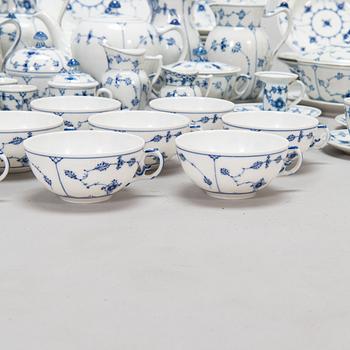 A 73-piece 'Blue Fluted Plain' porcelain tableware set, Copenhagen, Denmark, mostly 1940s-60s.