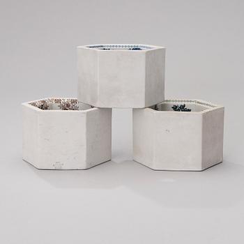 A set of three 1960s sculptures 'Hexagon tiles', for Arabia, Finland.