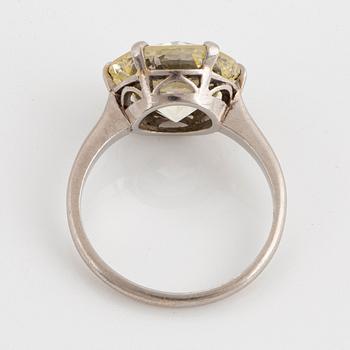 A platinum ring set with an old-cut diamond weight ca 5.50 cts quality ca O/R vs.