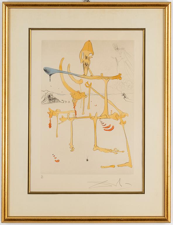 SALVADOR DALÍ, drypoint etching with stencil "Quevedo´s Visions" 1975, 54/300.