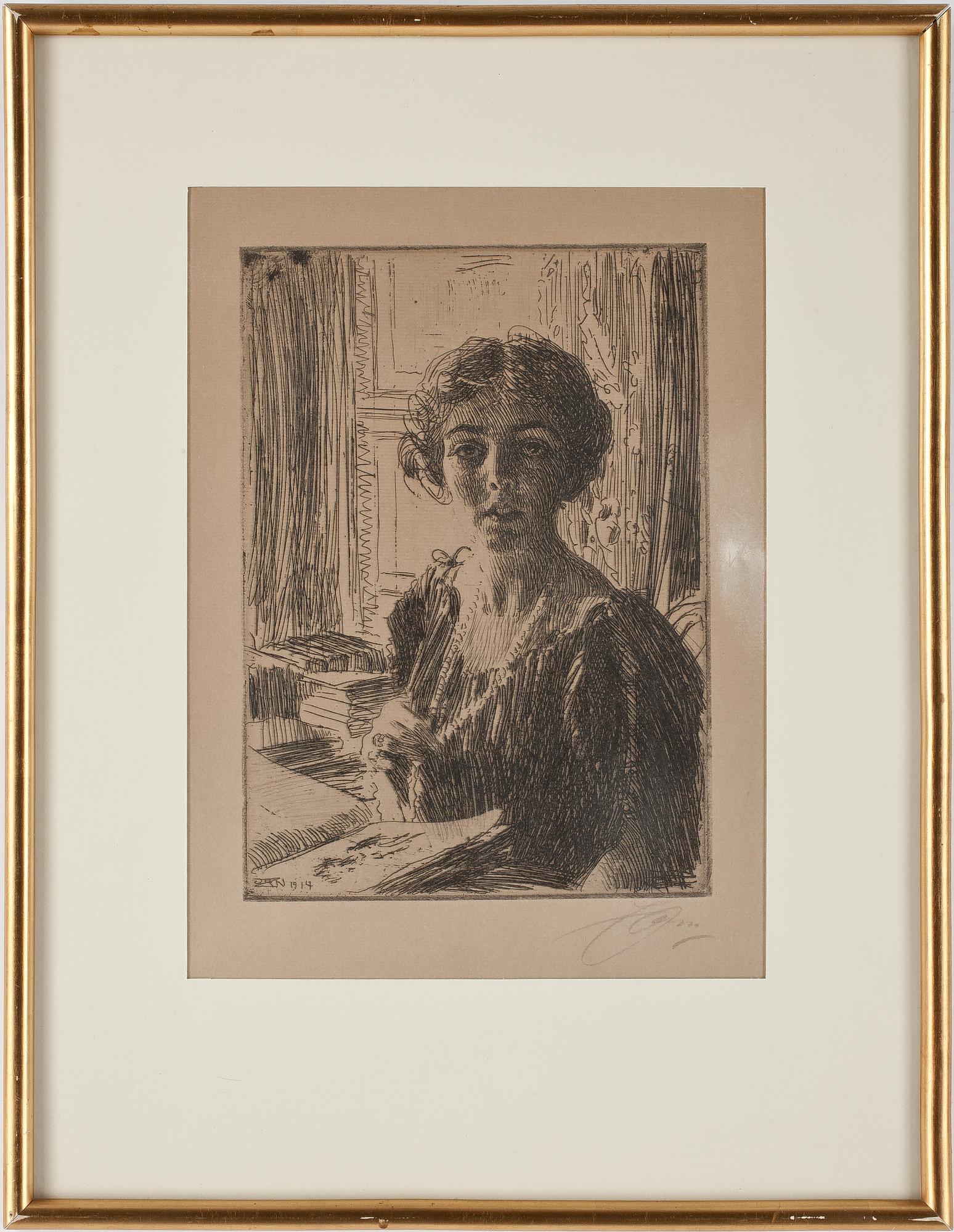 ANDERS ZORN, etsning, plåtsignerad och daterad 1914, blyertssignerad.