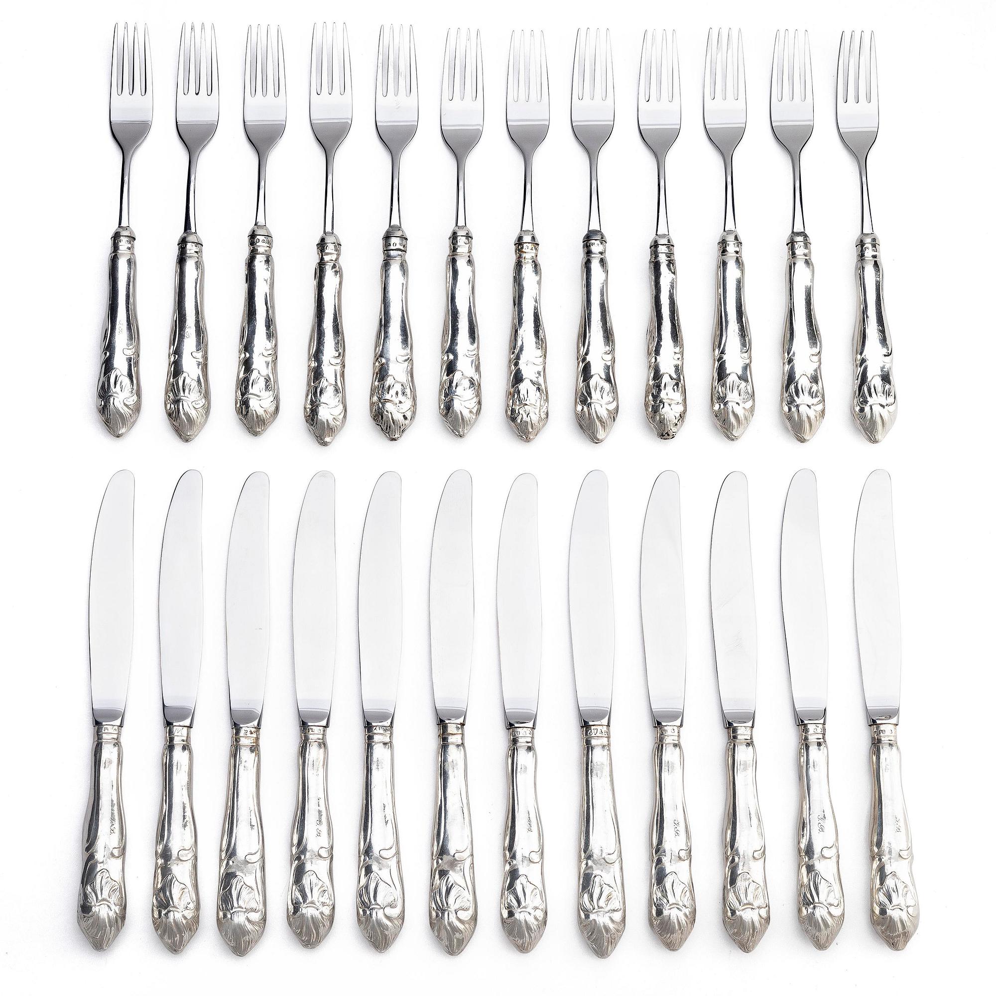 A Swedish set of 24 piece silver table-cutlery, marks of  Isak Trybom, Stockholm 1766-1783.