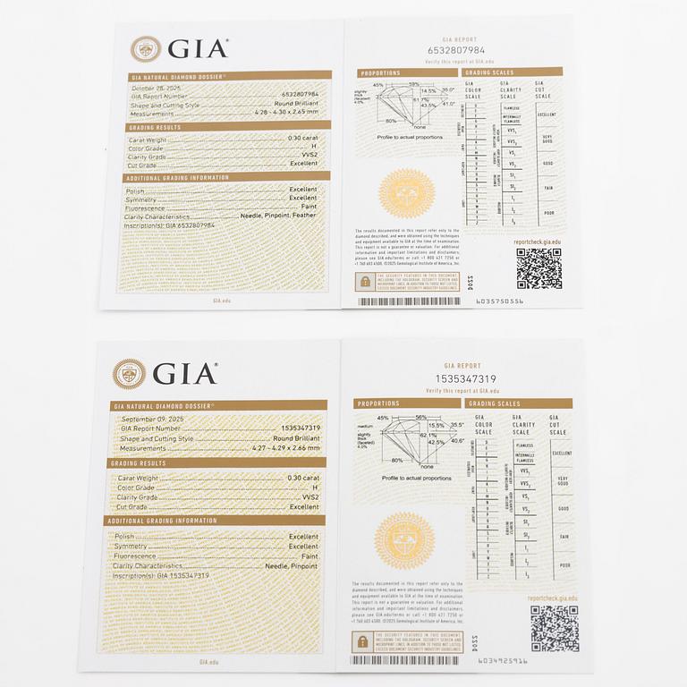 Earrings, a pair, 18K white gold with brilliant-cut diamonds totalling 0.60 ct.