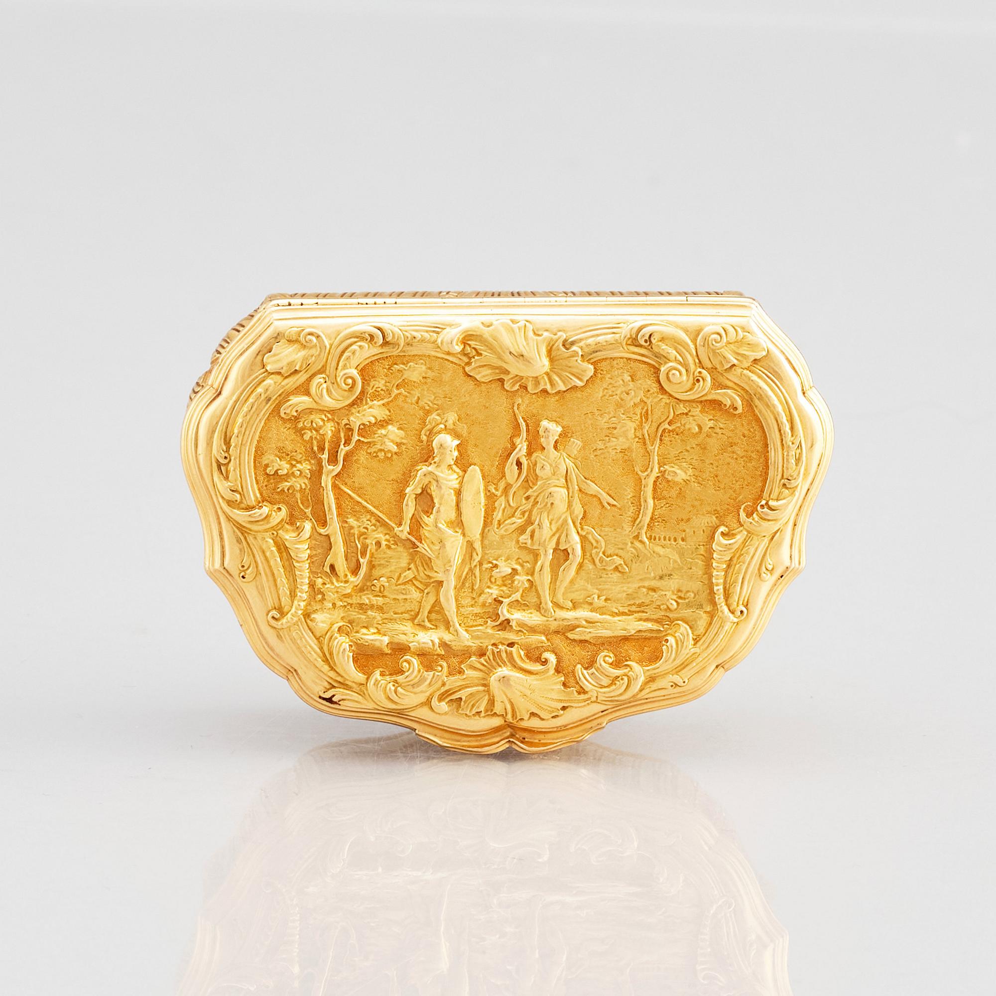 Frantz Bergs, dosa, guld, (verksam i Stockholm 1725-1777) 1700-talets mitt. Rokoko.