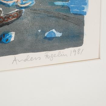 ANDERS FOGELIN, färglitografi, numrerad 6/75, signerad och daterad 1981.