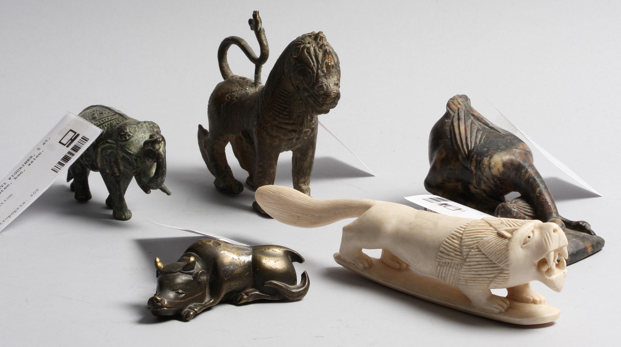 PARTI FIGURINER, 5 st, metall, sten, ben, asien.