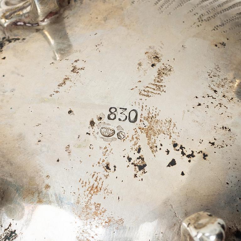 A three-piece rococo-style silver mocha service, 20th century, with swedish import marks.
