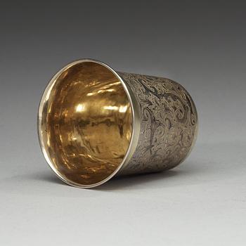 A Russian 19th century silver-gilt and niello beaker, unidentified makers mark, Moscow 1850's.
