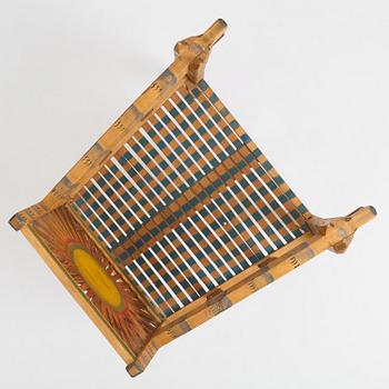 Gérard Rigot, a sculpted and painted oak chair, exectued in his studio, France, second half of the 20th century.