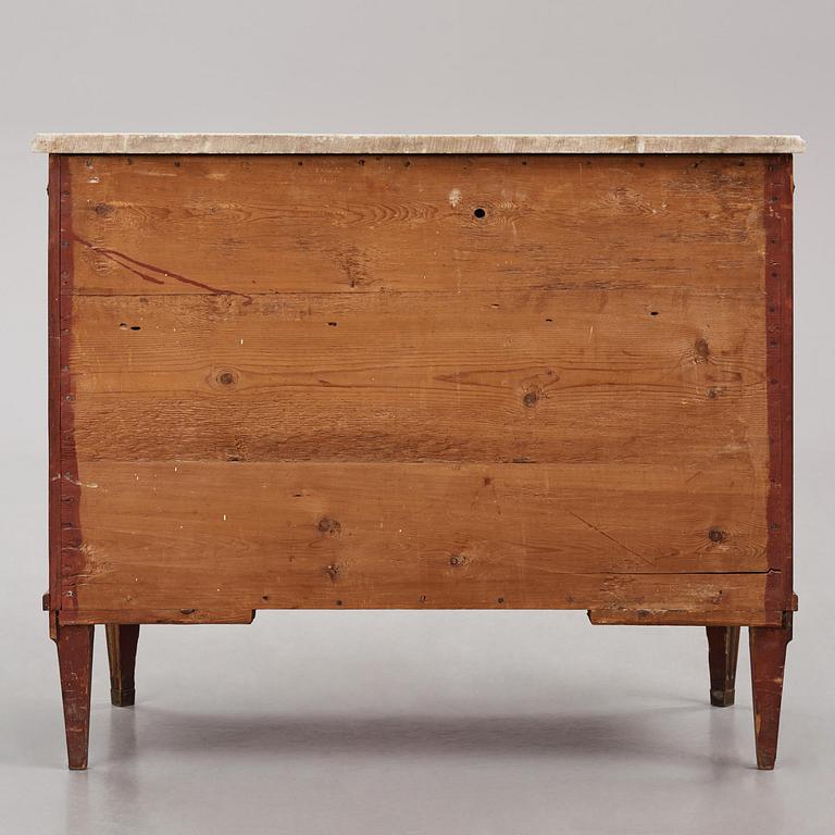 A late Gustavian mahogany, marble top, and brass-mounted commode, Stockholm, late 18th century.