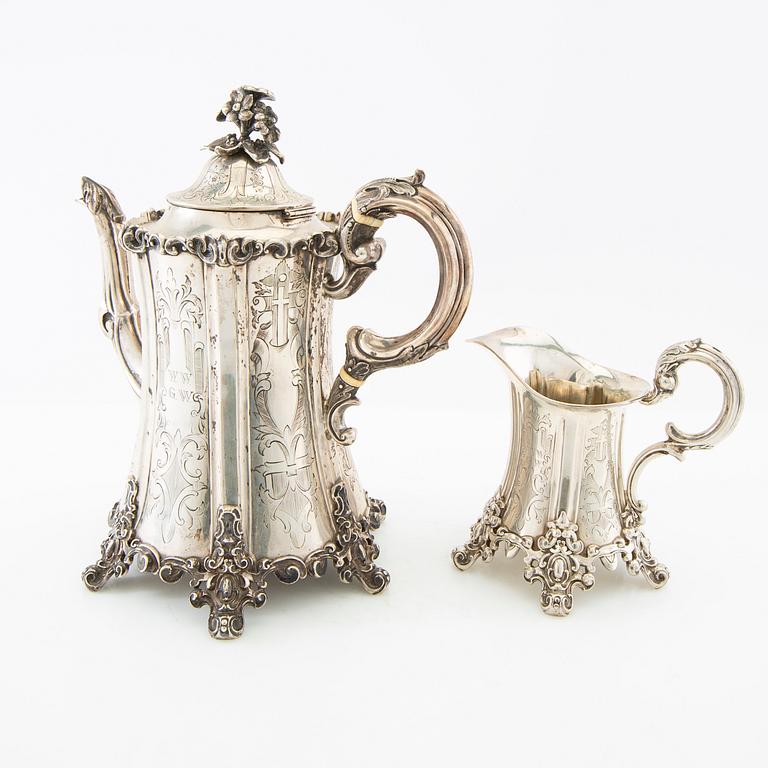 Christian Hammer coffee pot and cream jug silver Stockholm 1854.