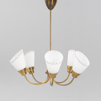 A Swedish Modern glass and brass ceiling light, 1940's/50's.
