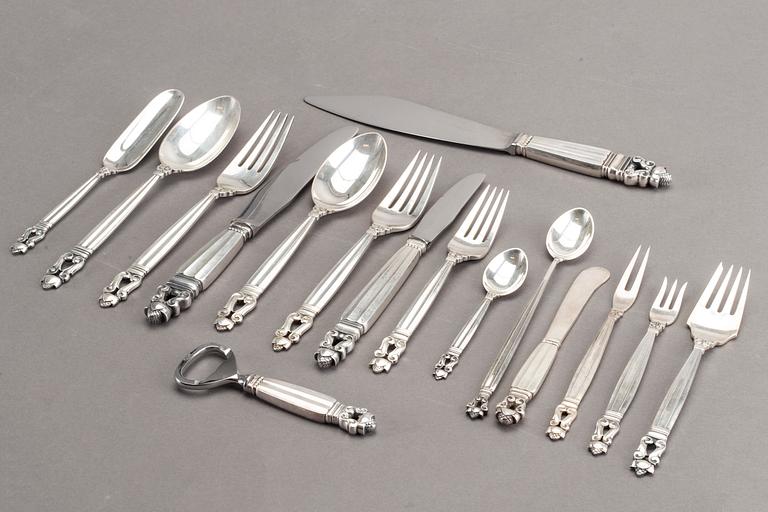 JOHAN ROHDE, an 82 piece set of Acorn sterling and stainless steel cutlery, Georg Jensen.