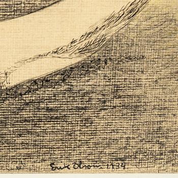 Erik Olson, mixed media on paper, signed and dated 1934.