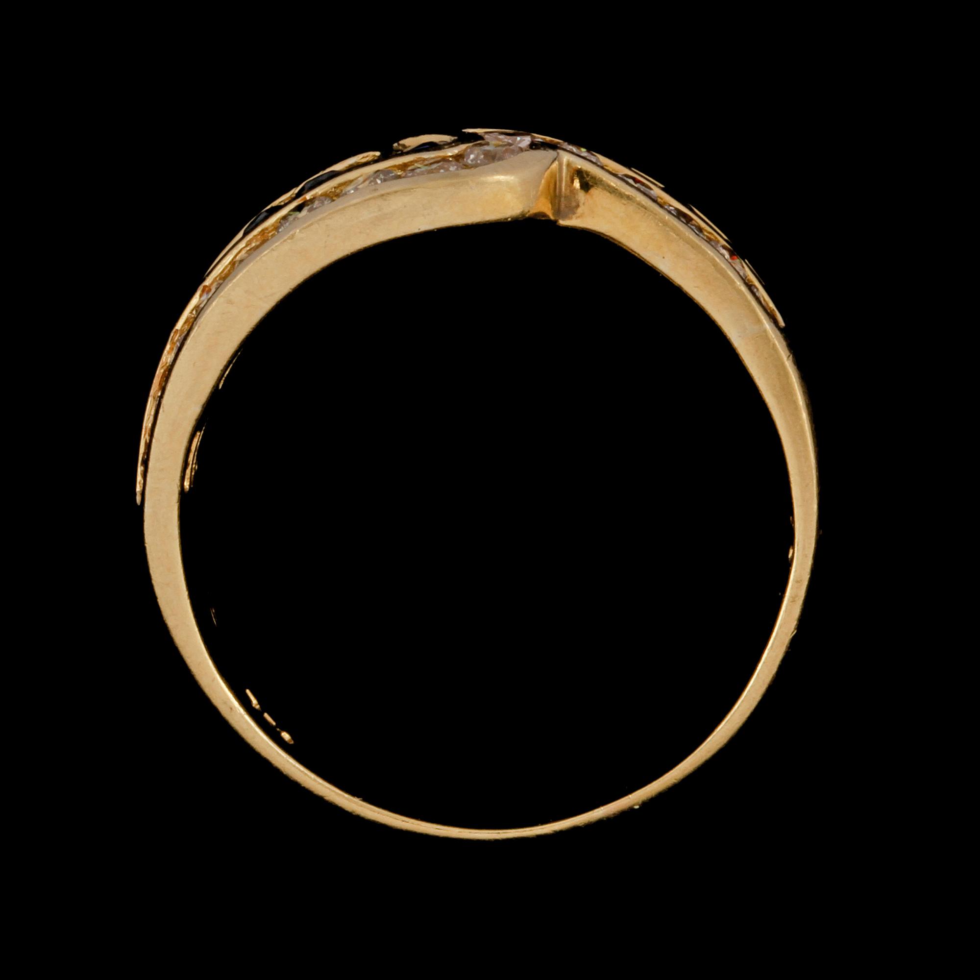 RING, 18k guld med blå safirer, 1.65 ct samt briljantslipade diamanter, 0.93 ct. Vikt 5 g.