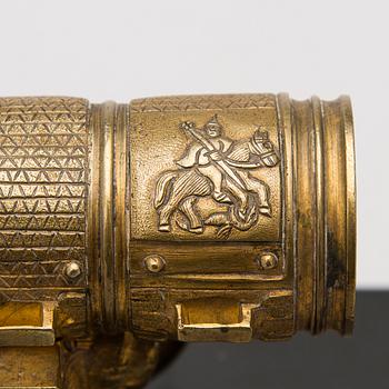 A Russian gilt brass decorative miniature cannon, second half of 20th Century.