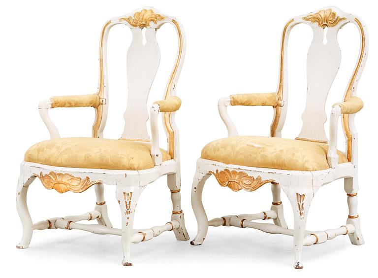 A pair of Swedish Rococo 18th century armchairs.