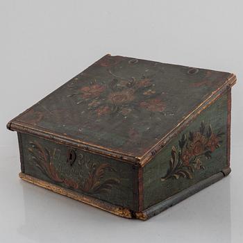 A Swedish polychrome-painted writing box, dated 1788.