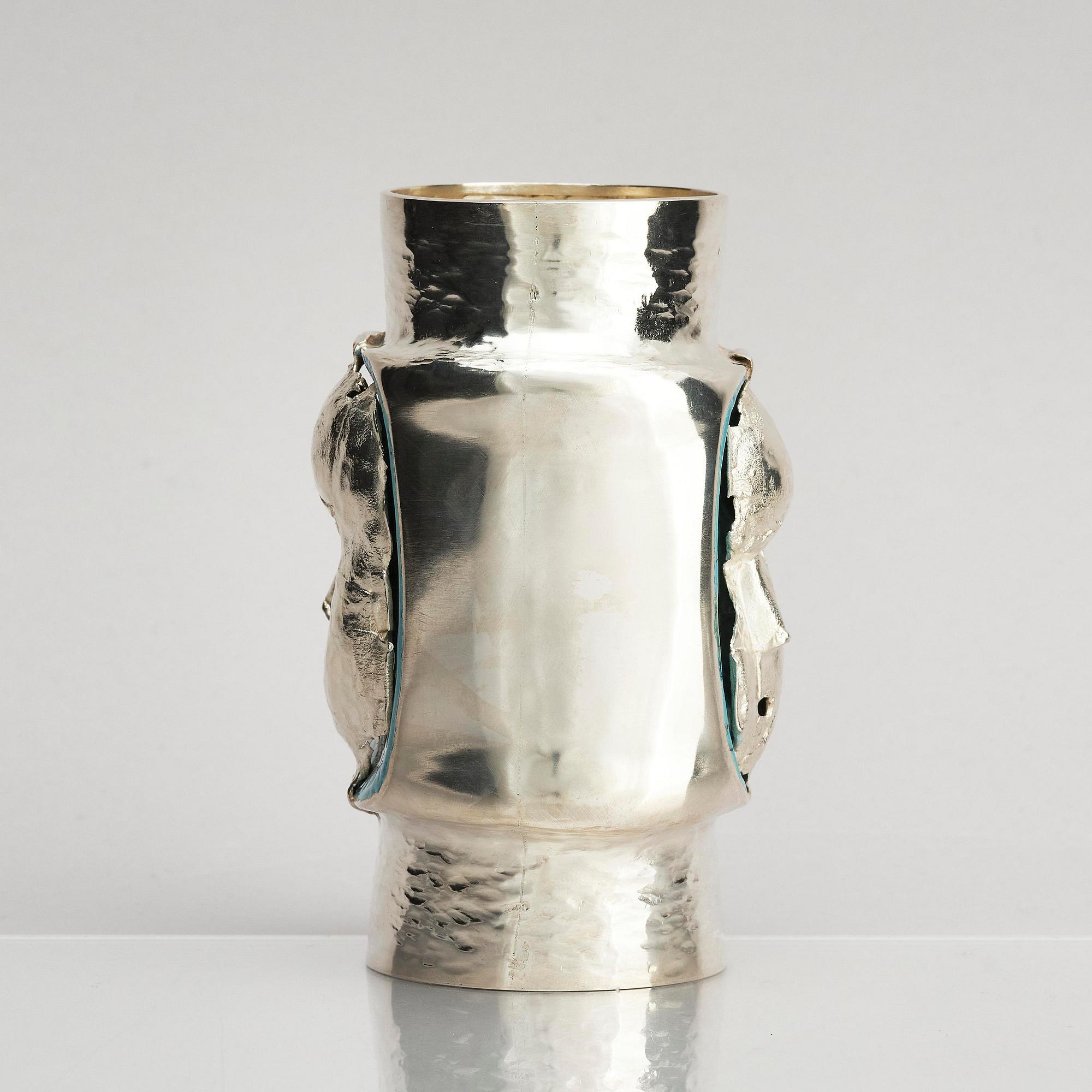 Lars Arby, a sterling silver and enamel vase, Gothenburg, Sweden 1975.