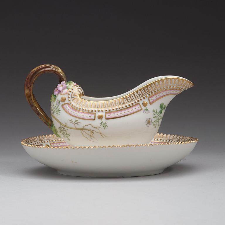 A Royal Copenhagen 'Flora Danica' sauce boat, Denmark, 20th Century.