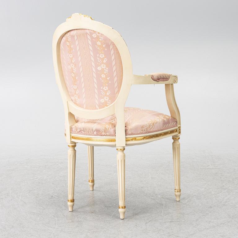 Dining table and armchair, Louis XVI style. Italy, second half of the 20th century.