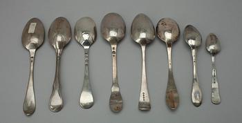 SKEDAR, 8 st, silver, bl.a. Norge samt Danmark 1700/1800-tal. Tot. vikt ca 340gr.