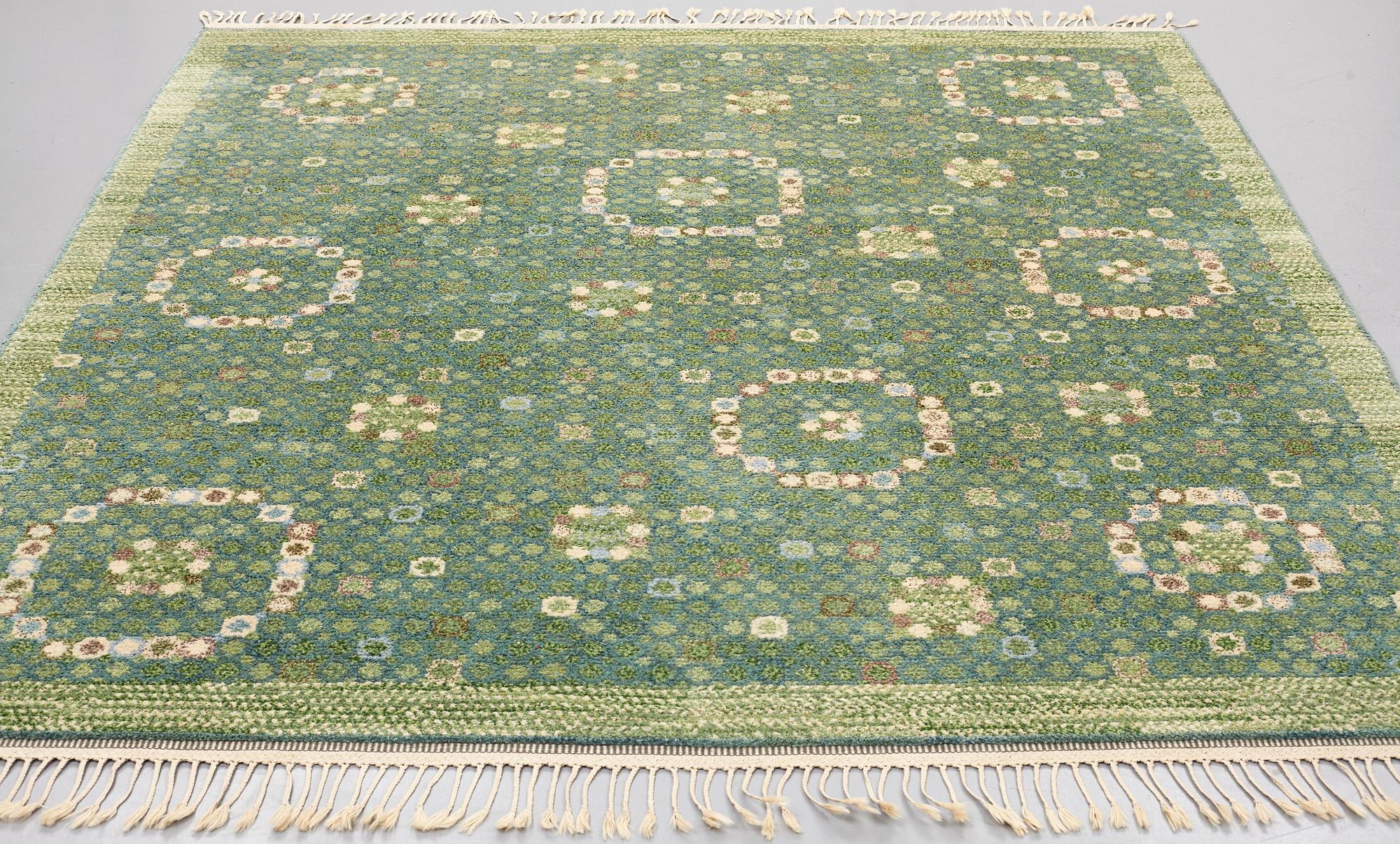Barbro Nilsson, MATTA, "Bankrabatten grön", flossa, ca 246 x 211,5 cm, signerad AB MMF BN.