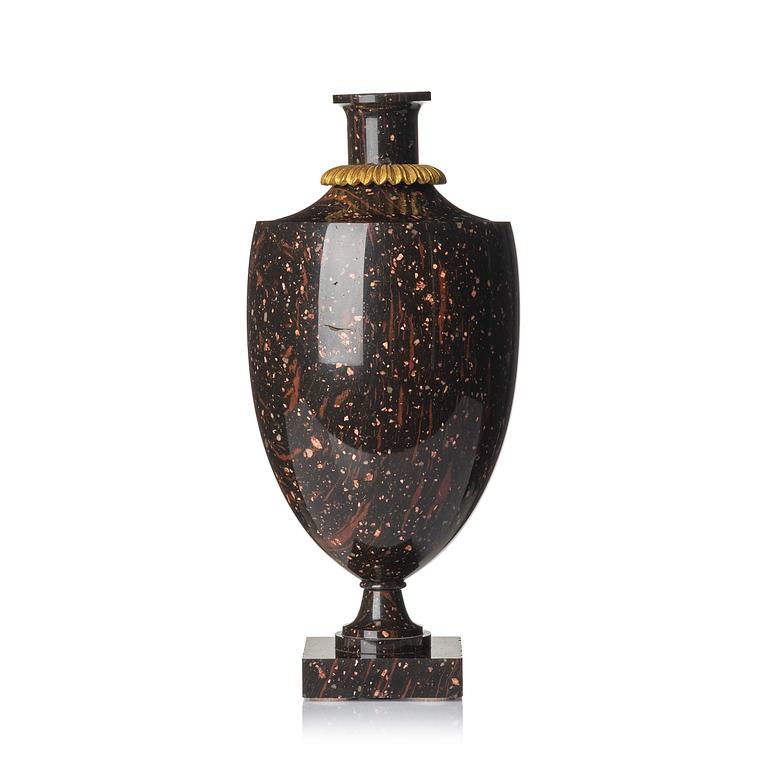 A late Gustavian 'Rännås' porphyry urn, early 19th century,