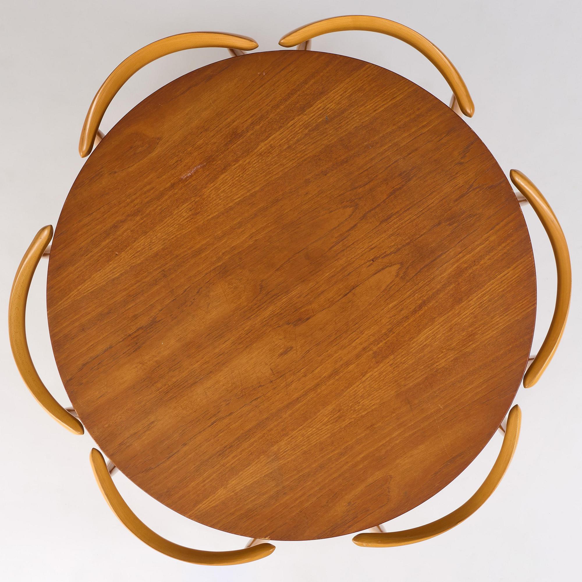 Hans J. Wegner, matgrupp, sju delar, "Hjerte-set", Fritz Hansen, Danmark, 1965.