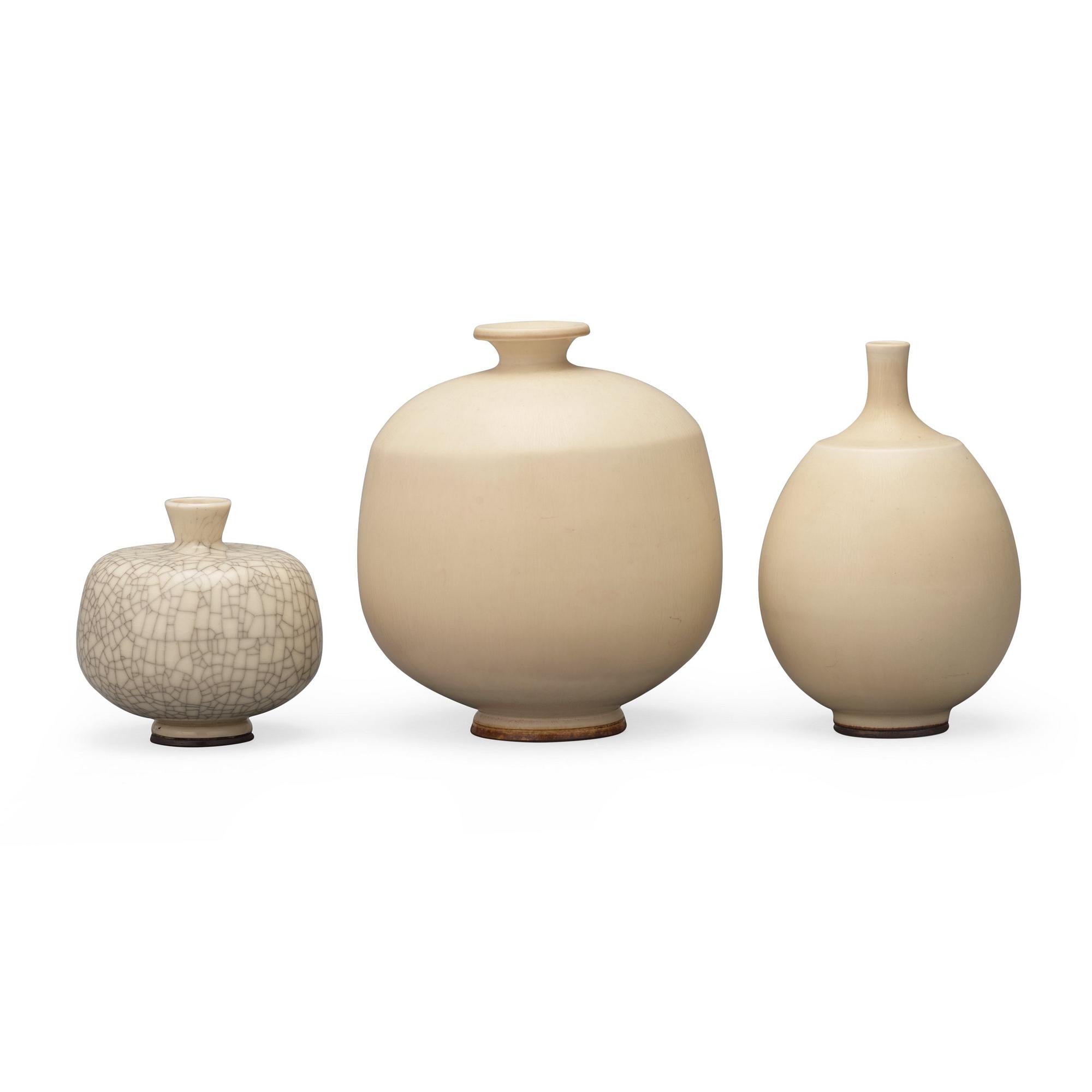 Berndt Friberg, three stoneware vases, Gustavsberg studio, Sweden 1972-77.